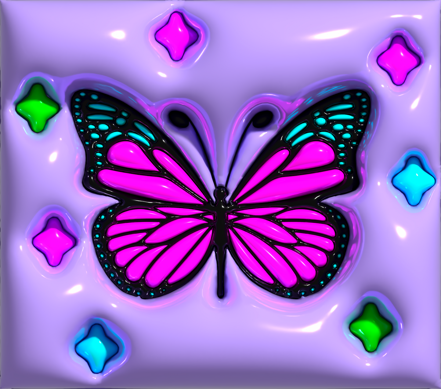3D puff butterfly tumbler in Purple