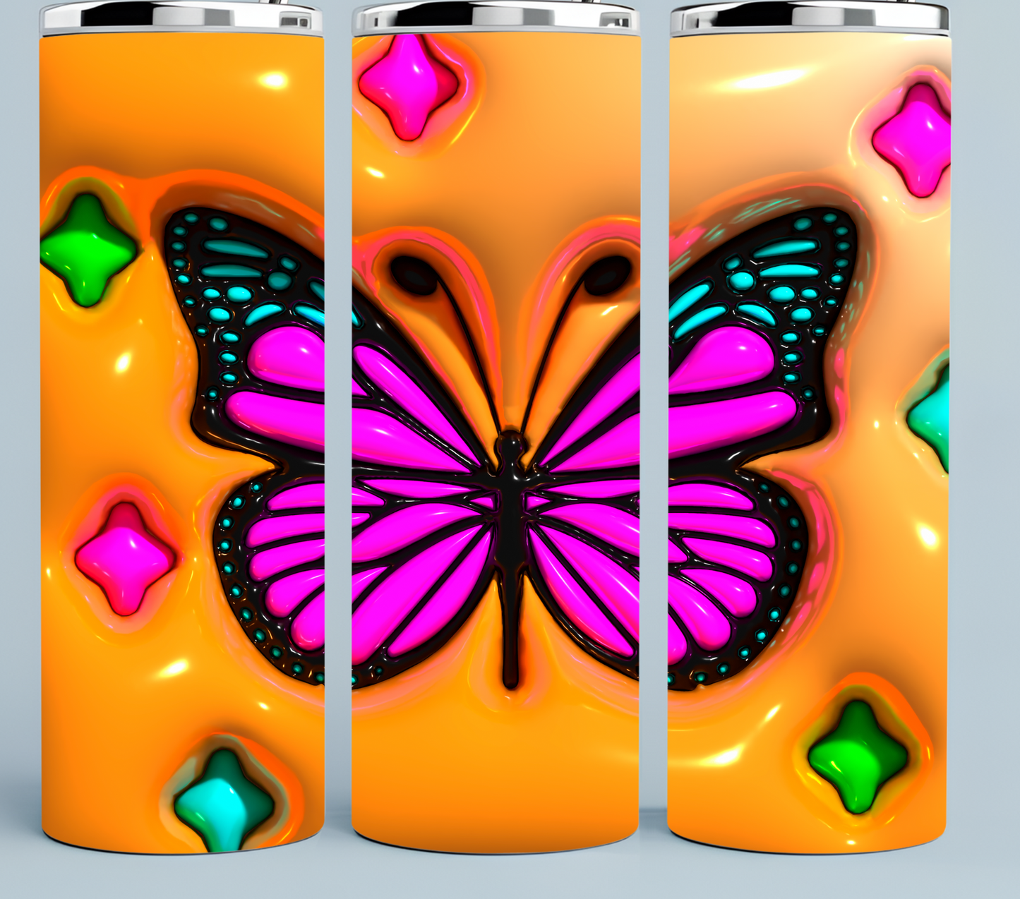 3D puff butterfly tumbler in Orange