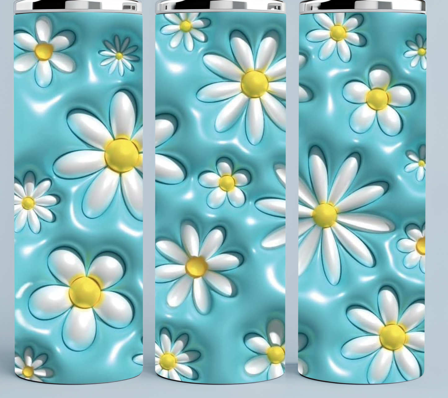 3D Baby Blue tumbler with Daisies