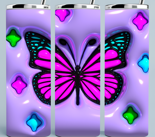 3D puff butterfly tumbler in Purple