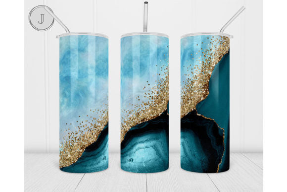 Blue and Gold Agate marble tumbler