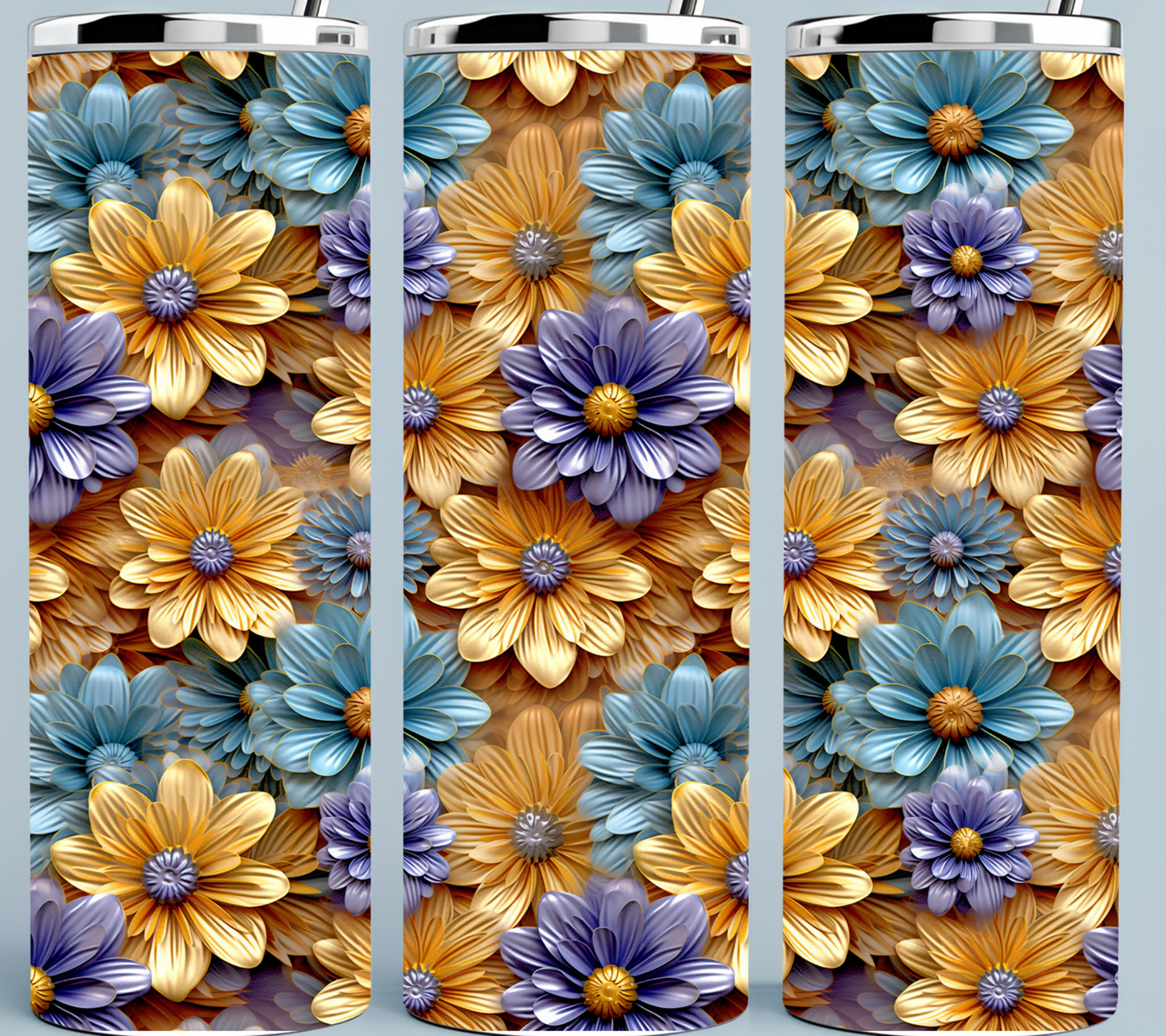 Blue and Gold flower tumbler