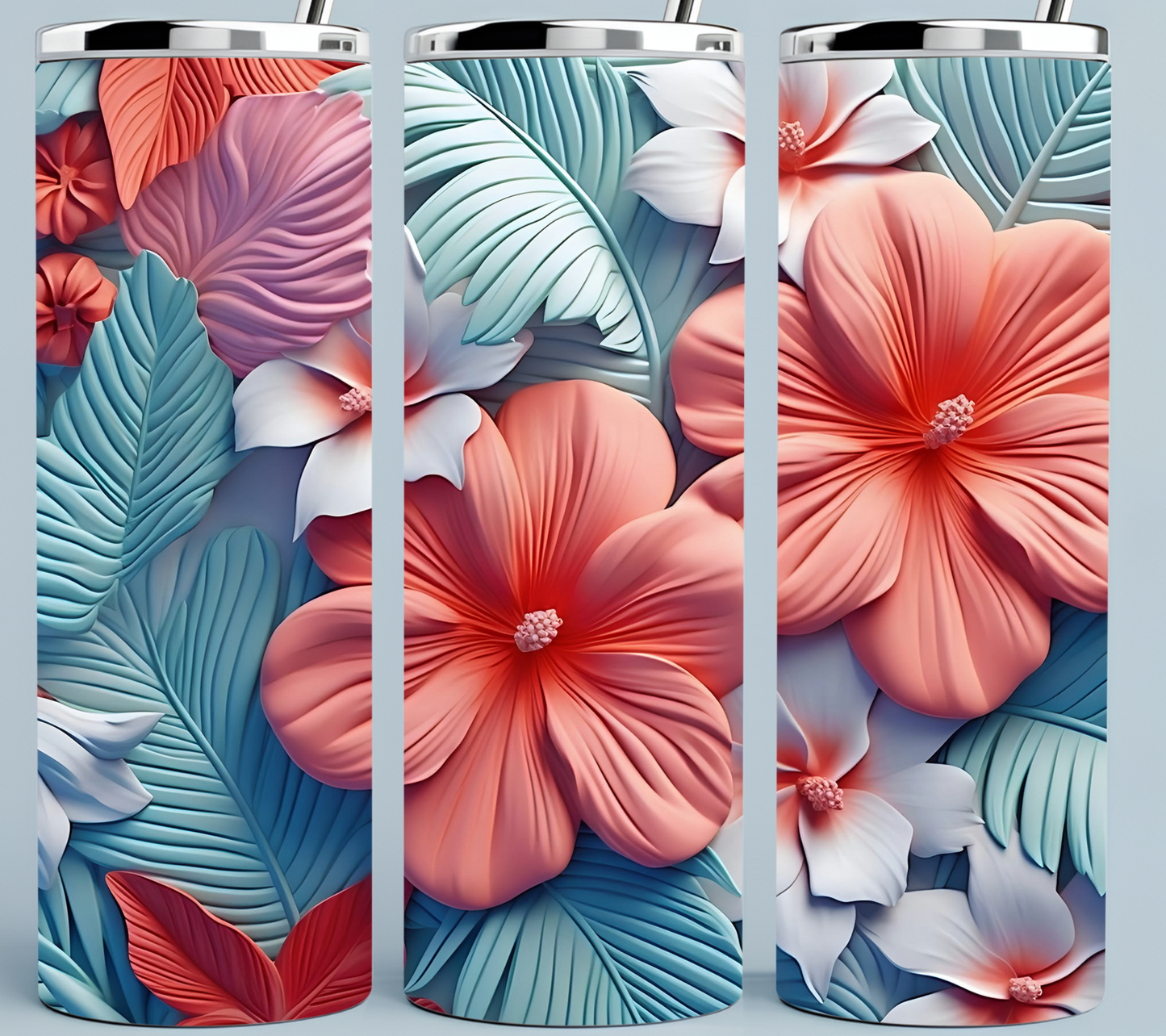 Coral and Light Teal Flower tumbler