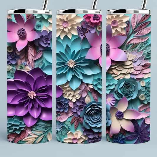 3D Effect Paper Flower tumbler with purple, pink and teal colors