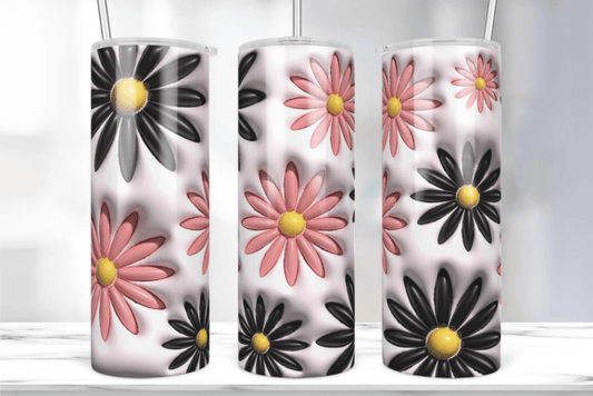 3D Inflated Daisy Brown and Pink Flower tumbler