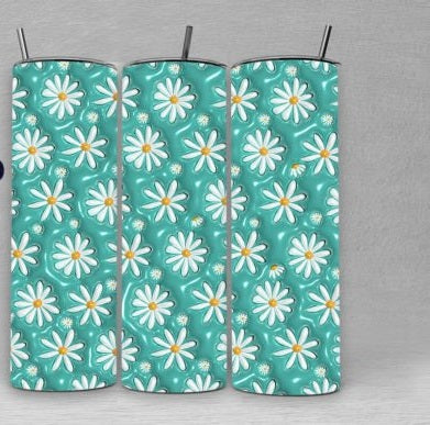 3D Inflated Daisy Green and White tumbler