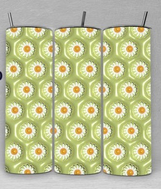 3D Inflated Daisy Light Blue/Mint Green tumbler
