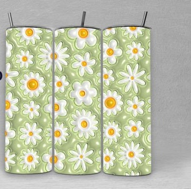 3D Inflated Daisy Green, Yellow, and White tumbler