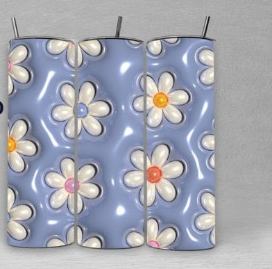 3D Inflated Light Blue Daisies with different colored center