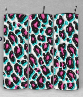 3D Inflated Pink, White and Blue Leopard spots tumbler