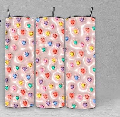 3D inflated looking Pink hearts in rainbow colors