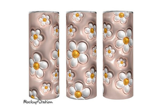 3D inflated daisy tumbler pink and white
