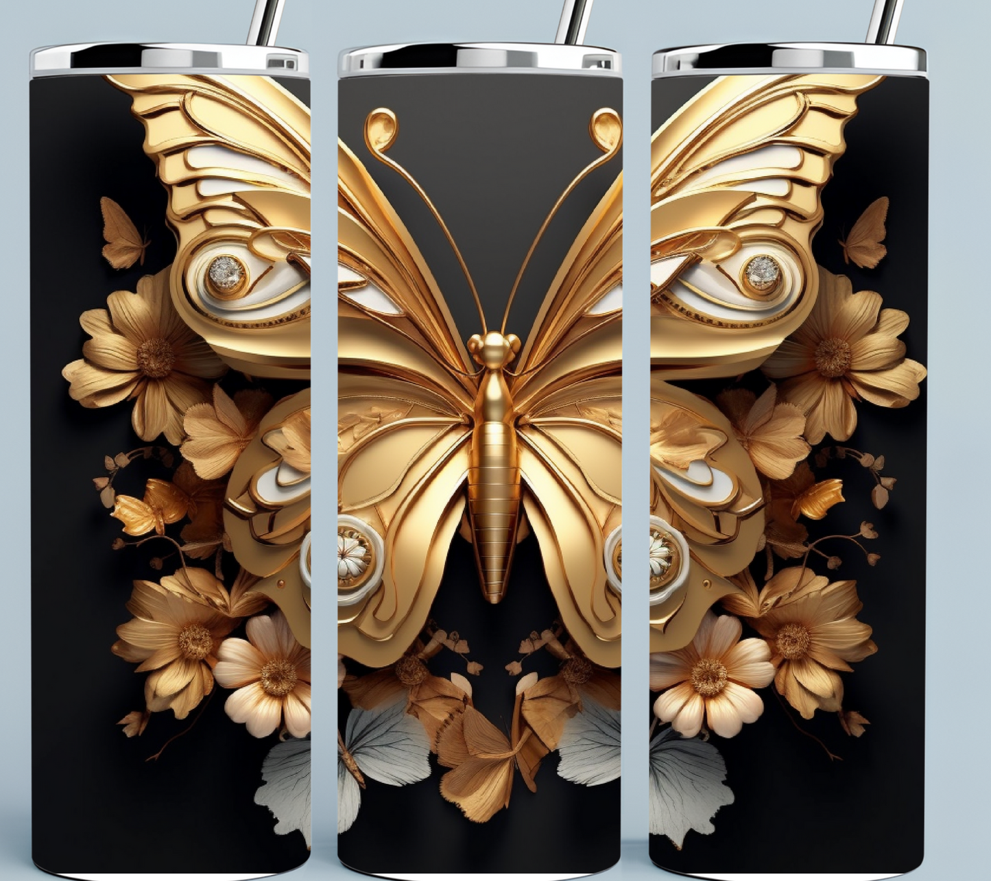 Black and Gold Leaf Butterfly tumbler