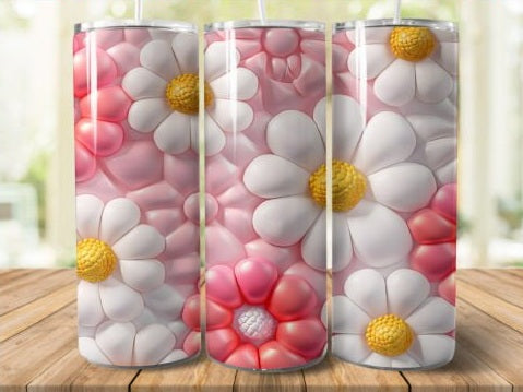 3D Inflated tumbler with daisies