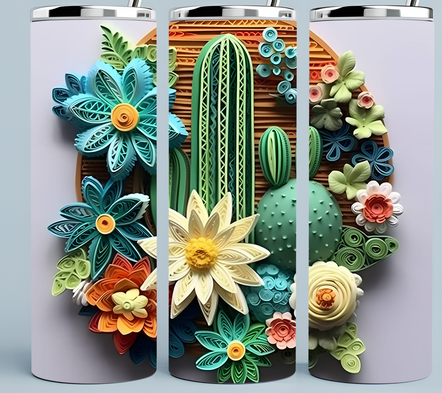 3D Cactus and Flower tumbler