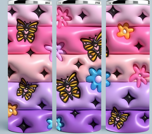 3D Inflated Butterfly and Flowers tumbler