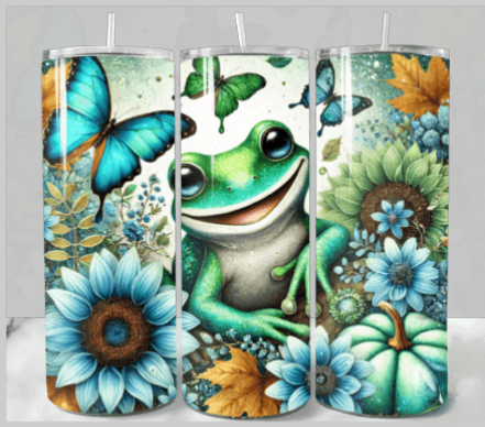 Bright and Happy Frog with butterflies