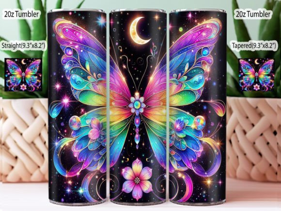 Butterfly Tumbler with rainbow colors and black background
