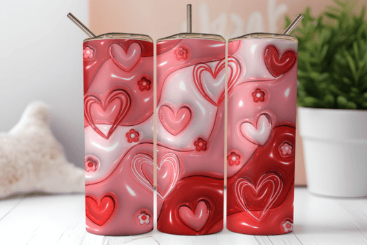 3D Hearts Valentine's Pink and red