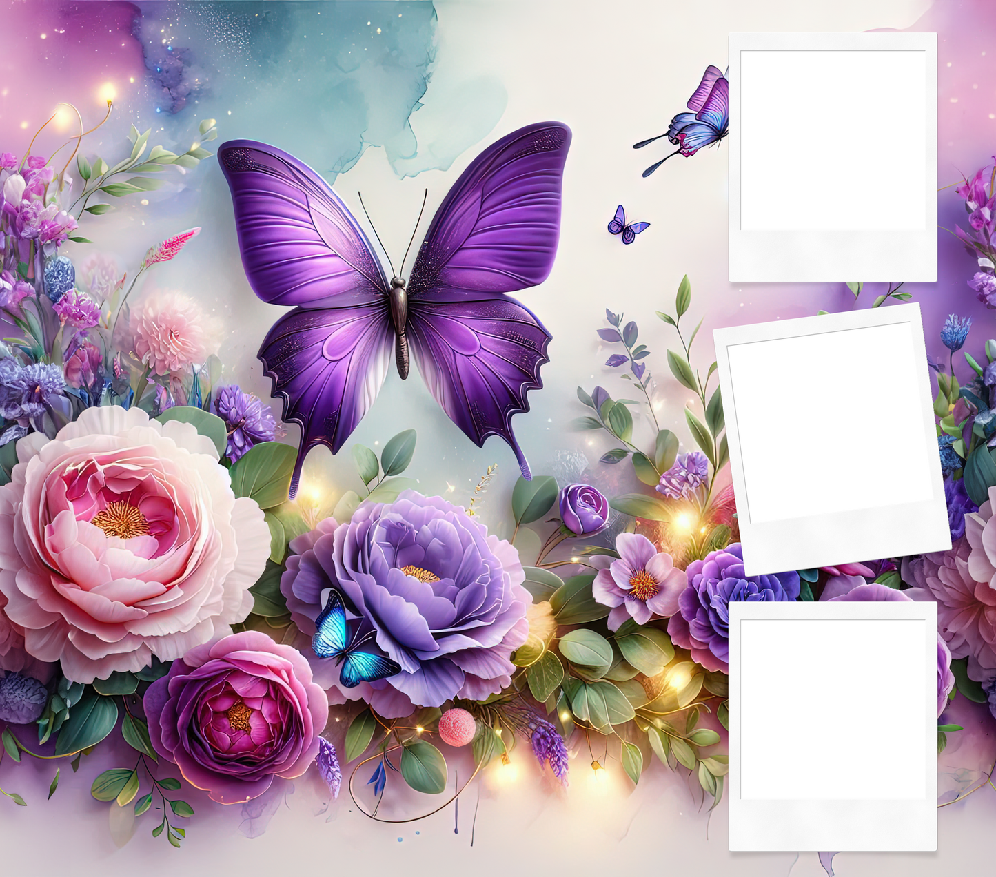 Customized purple butterfly tumbler with your own pictures added