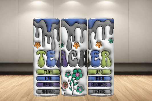 3D Inflated Looking Teacher Blue and Greens tumbler