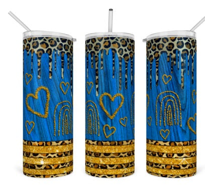 Blue and Gold leopard heart tumbler