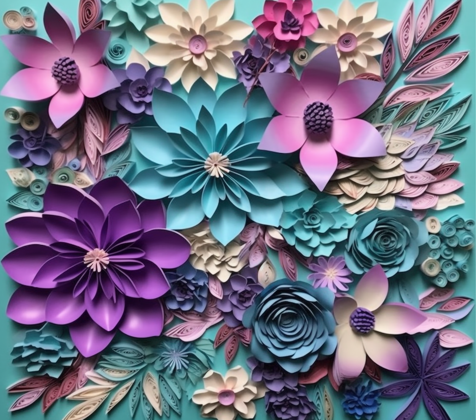 3D Effect Paper Flower tumbler with purple, pink and teal colors